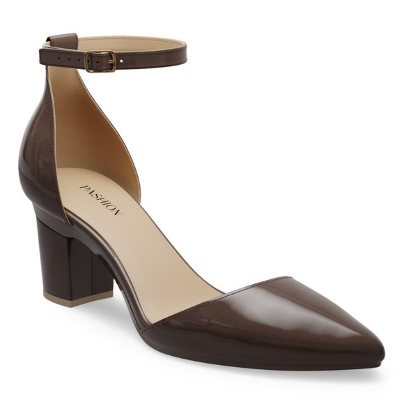Pashion Footwear Shoes - Pashion FootWear Cocoa Patent Three-Inch Block-Heel D'Orsay Size 11